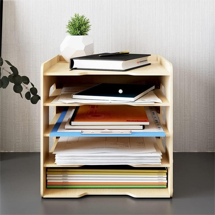 PUNCIA Dokumentenablage A4 Briefablage 5 Ablagefächer Holz Schreibtisch Datei Organizer Papierablage