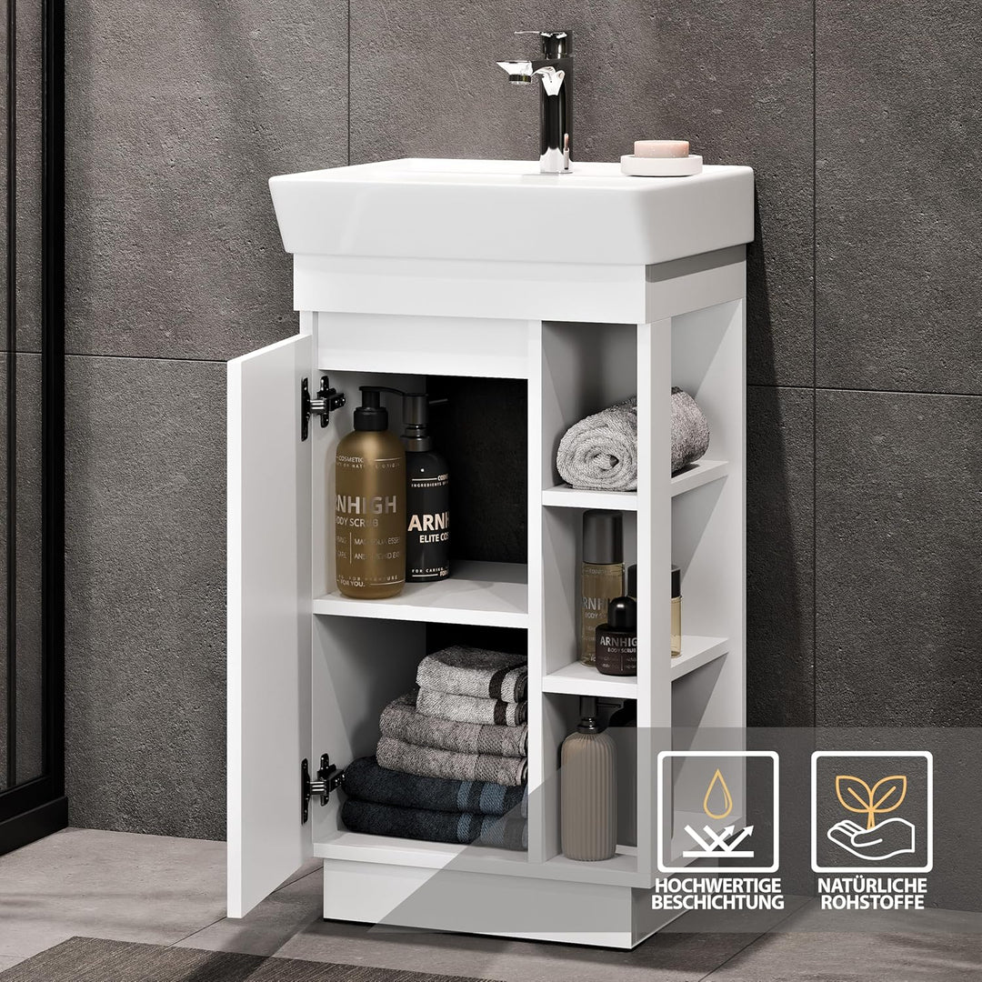 Planetmöbel Nyx Badmöbel Set 2-teilig Waschtisch mit Unterschrank 45 x 85,9 x 42 cm weiss, Waschtisc