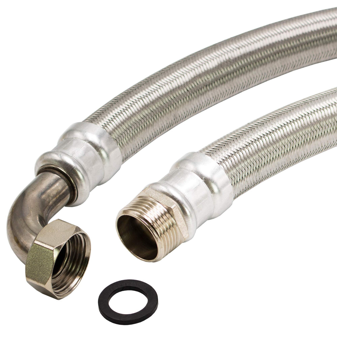 Hauswasserwerk Edelstahl Flexschlauch 1 Zoll Panzerschlauch Sanitär (ÜM Bogen x AG - 55 cm), ÜM Boge