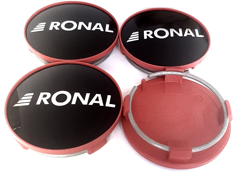 4x Original RONAL 62,2mm Nabendeckel Nabenkappe Schwarz Hochglanz Rand Rot Center Cap Deckel Felgend