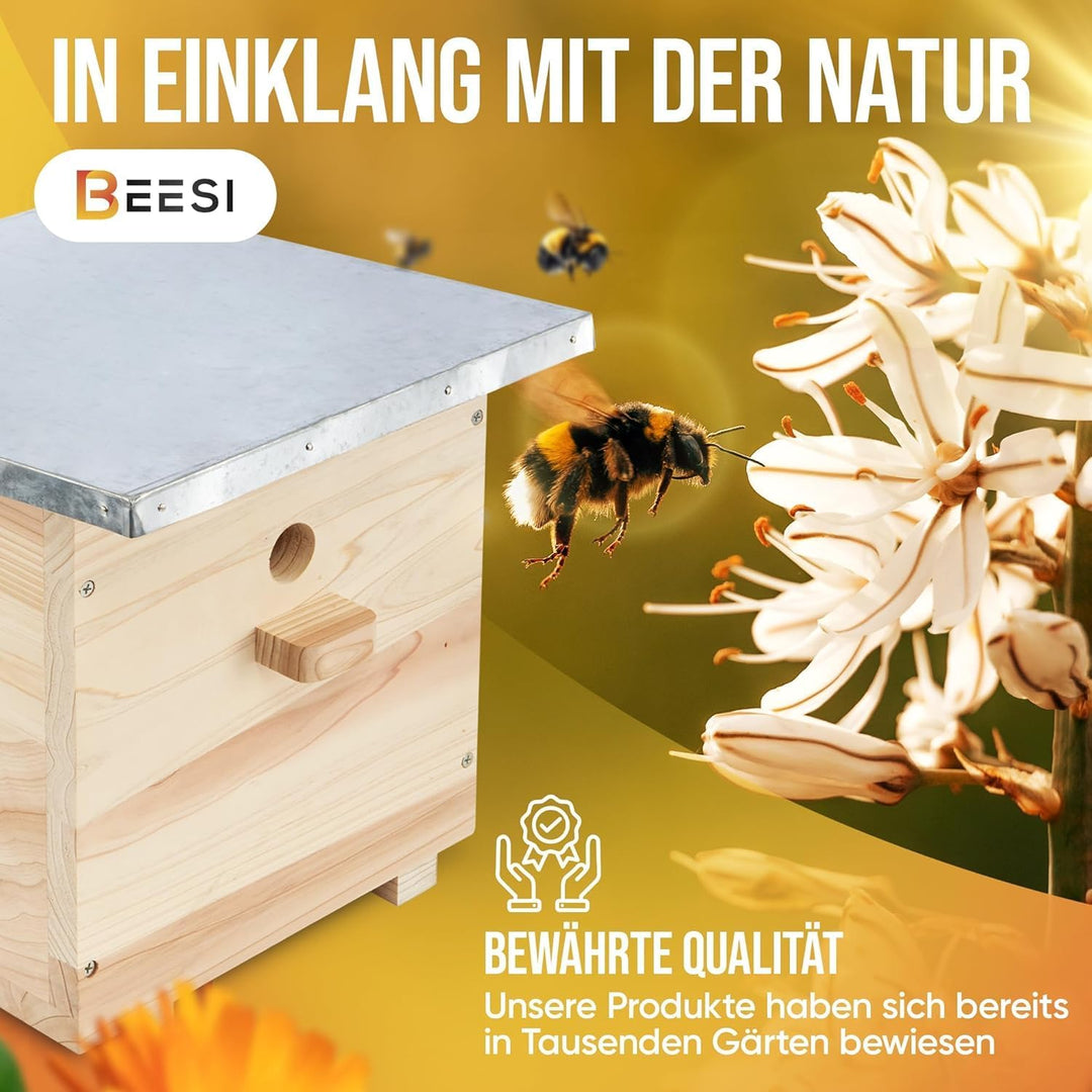 BEESI Hummelhaus gross inkl. Wachsmottensperre &amp; Nistmaterial I Kapok, Nistkarton, Holzspäne I Humme