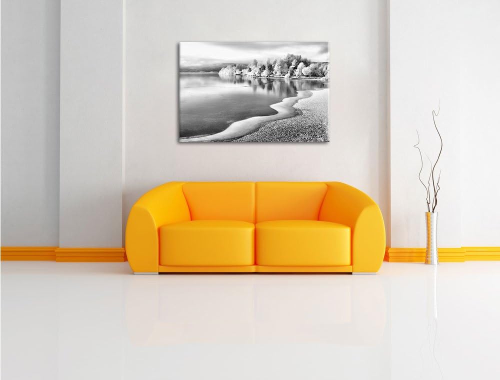 Pixxprint Monocrome, Winterlandschaft Wald Schnee Waldspaziergang, Format: 100x70 auf Leinwand, XXL