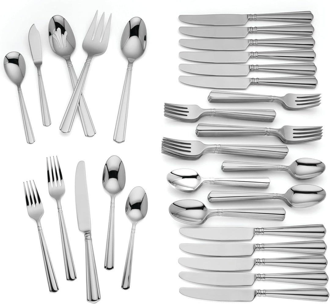 LENOX 890906 Piece Flatware Amber Hill Besteck-Set, 65-teilig, Edelstahl, metallisch Bernstein, Hüge