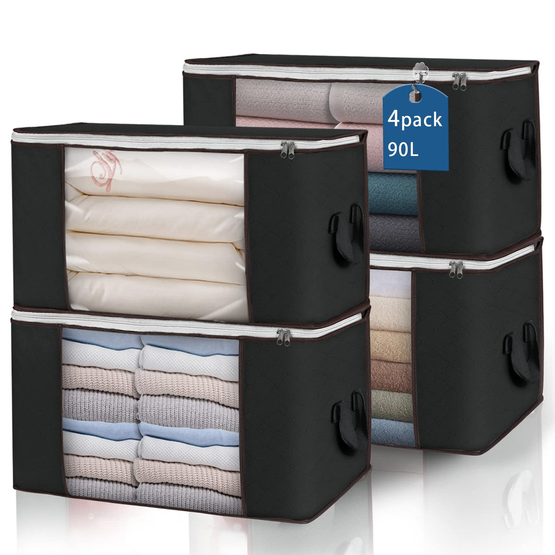 Budding Joy 4 Stück 90L Aufbewahrungstasche, Aufbewahrungsbox mit Deckel Grosse, Kleider Aufbewahrun