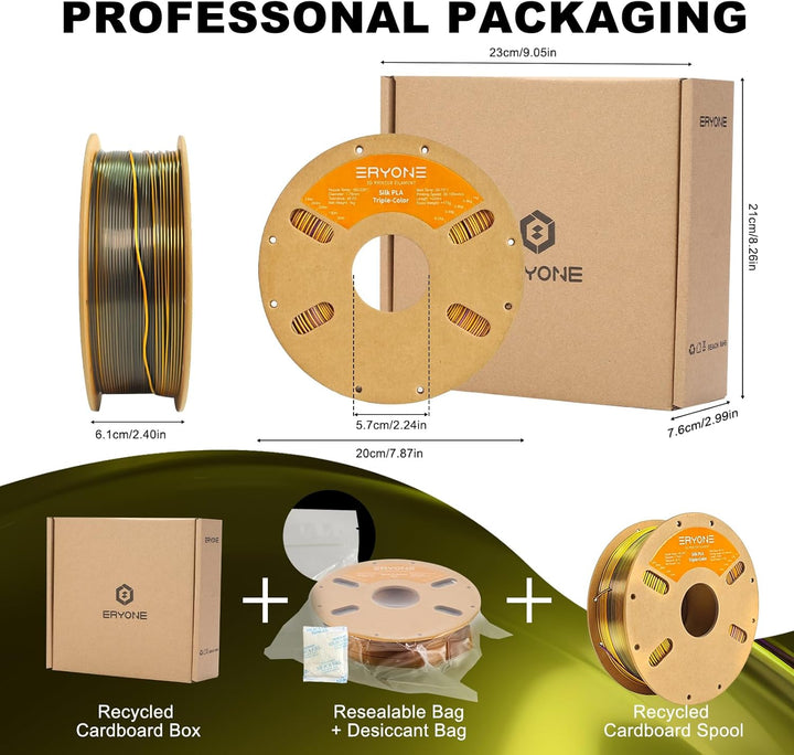 ERYONE Dreifarbiges Seiden PLA Filament 1.75mm,Seidiges Mehrfarbiges PLA-Filament für 3D-Drucker +/-