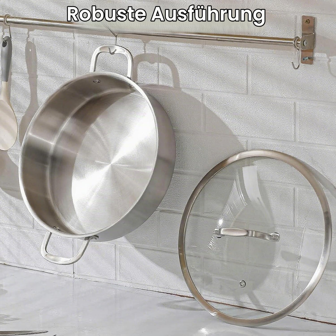 Schmortopf mit Deckel,Ø 30cm Hoher Rand 9.8cm,3-Schichten Edelstahl Pfanne,Bräter Induktion,Für Gros
