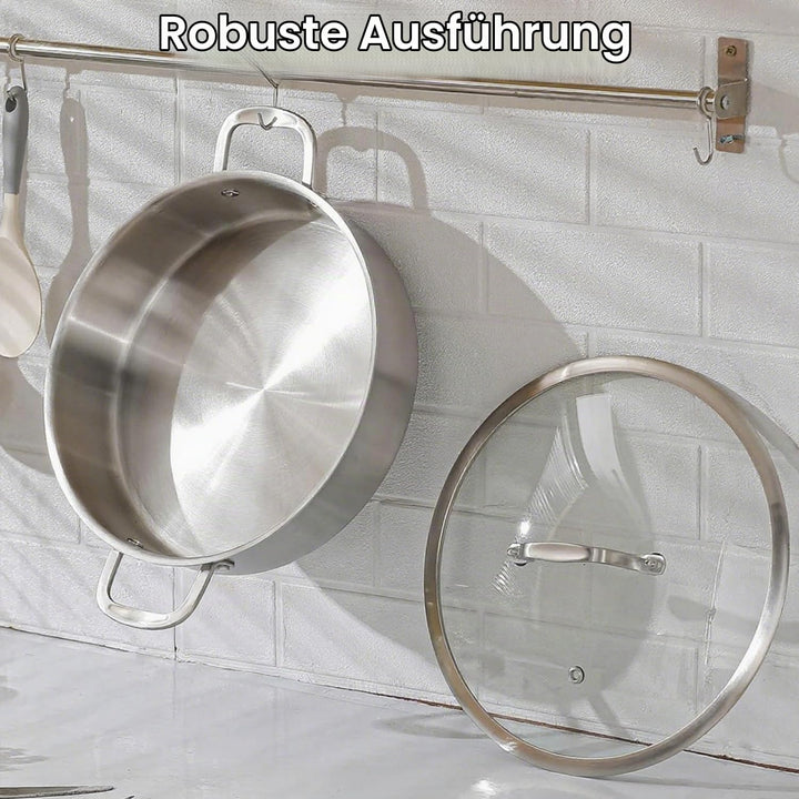 Schmortopf mit Deckel,Ø 30cm Hoher Rand 9.8cm,3-Schichten Edelstahl Pfanne,Bräter Induktion,Für Gros