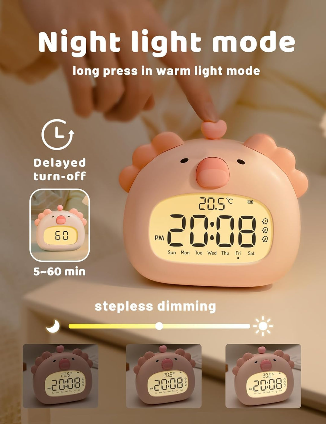 IHALO Cute Axolotl Kinderwecker, Nachttischwecker mit Nachtlicht, digitales LED-Display, 3,15 Zoll,