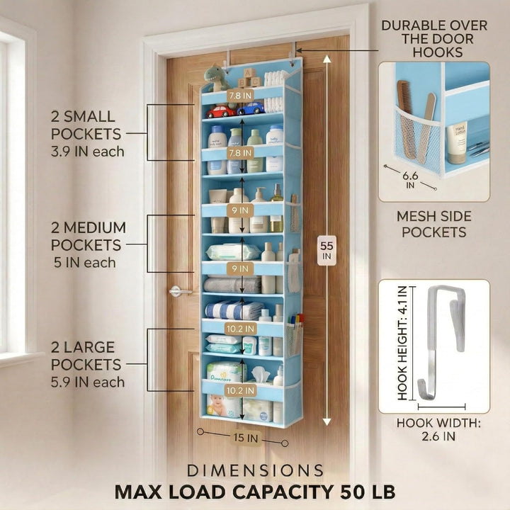 HOMELUX THEORY 1 Stück robuster Tür-Organizer, 140 x 35,6 x 17 cm, 6 grosse Front- und 12 Seitentasc