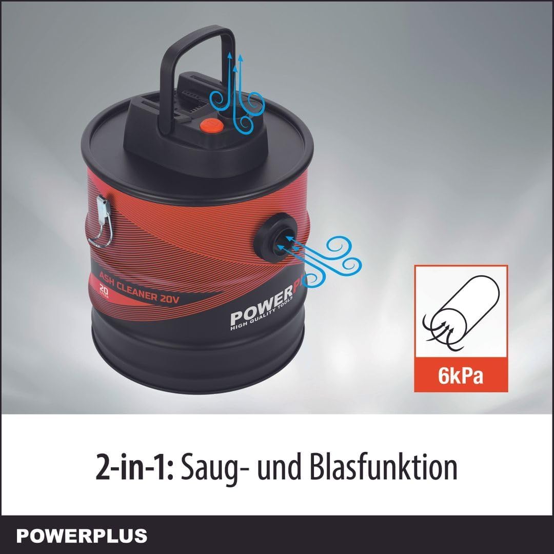 Dual Power kabelloser Aschesauger POWDP6020-20V Aschestaubsauger - 20l Tank - max. 40° - Asche Sauge