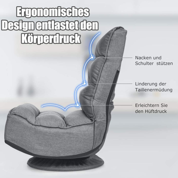COSTWAY Bodenstuhl 360°drehbar, Bodensessel mit 5-Fach Verstellbarer Rückenlehne, Game Sessel gepols