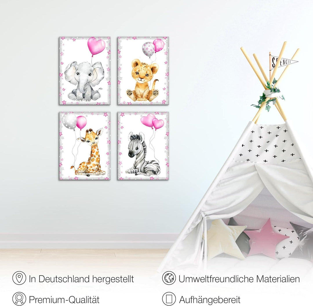 Novart Bilder Tiere - Fertig Zum Aufhängen - Kein Extra Rahmen benötigt - Wandbilder Set Kinderzimme