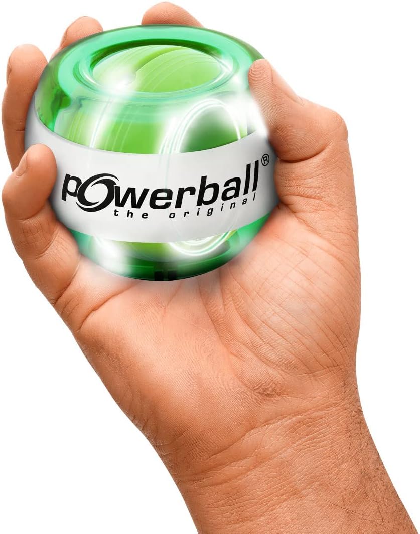 Powerball Max Green, gyroskopischer Handtrainer mit grünem Lichteffekt inkl. Drehzahlmesser, transpa