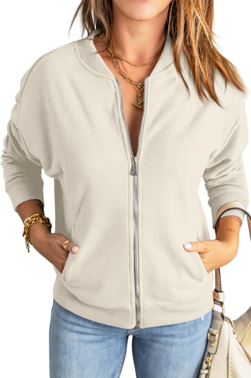 GeGekoko Zip Sweatshirt Damen übergrosse Jacket Sweatshirt Einfarbige Loose Langarm Tops Oberteile m