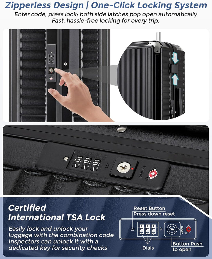 KONO Handgepäck Koffer M, Hochfester Reisekoffer aus PC, Trolley mit Handyhalterung und Haken, Harts