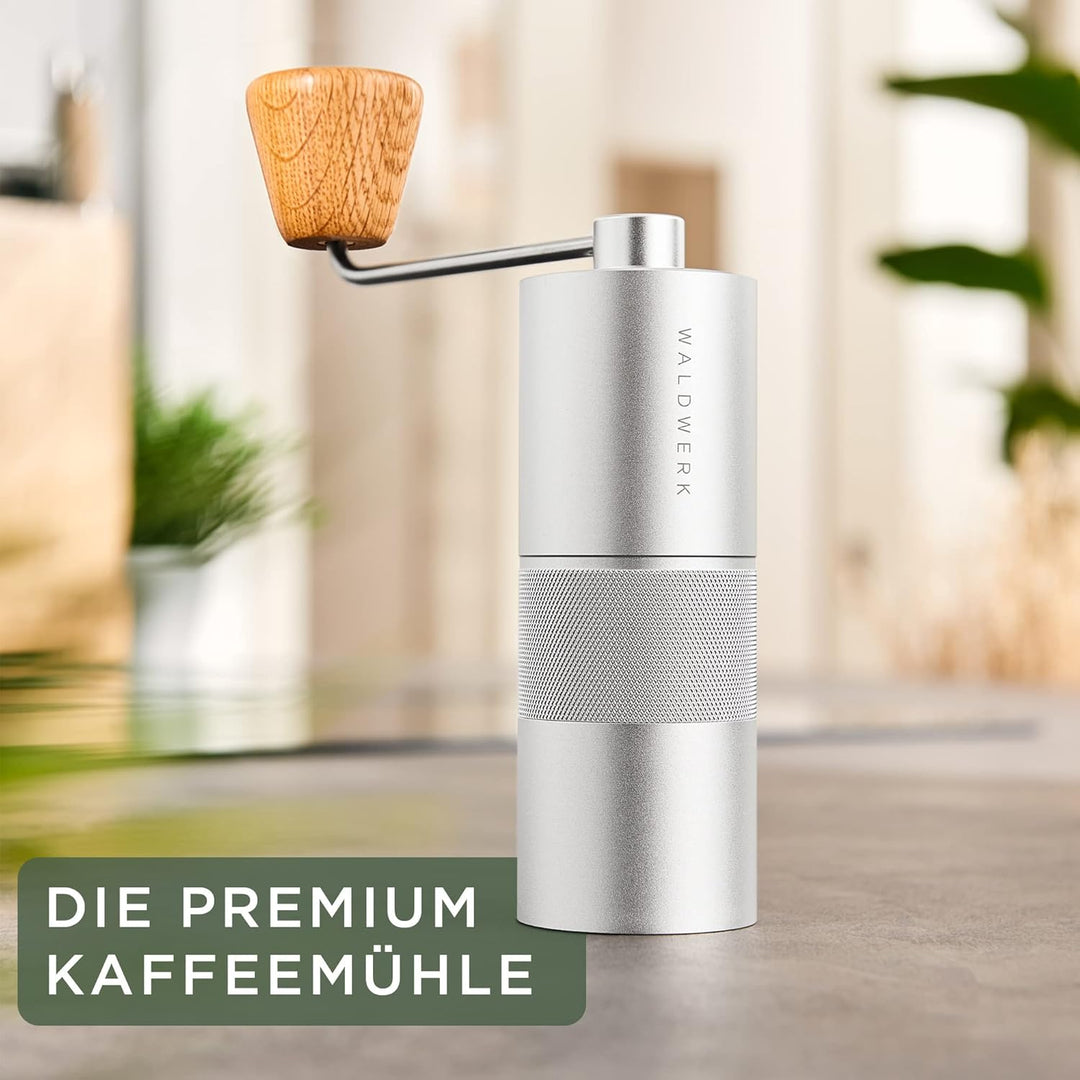 WALDWERK Kaffeemühle - Manuell Mit Präzisem Edelstahlmahlwerk - Kegelmahlwerk Mit Holzgriff - Plasti