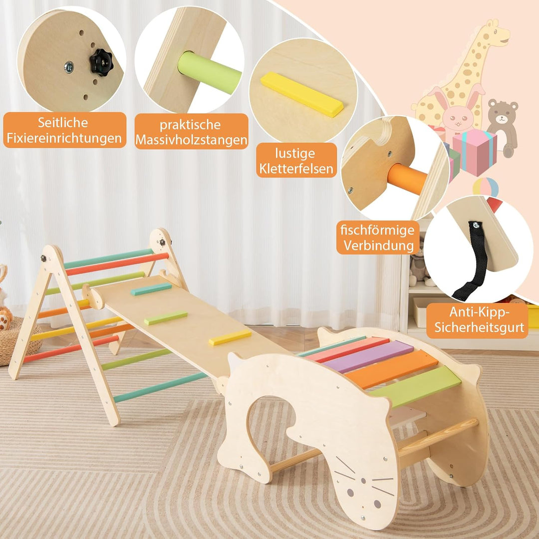 COSTWAY Kletterdreieck mit Rutsche, 7 in 1 Klettergerüst Indoor ab 3 Jahren, Kletterdreieck klappbar