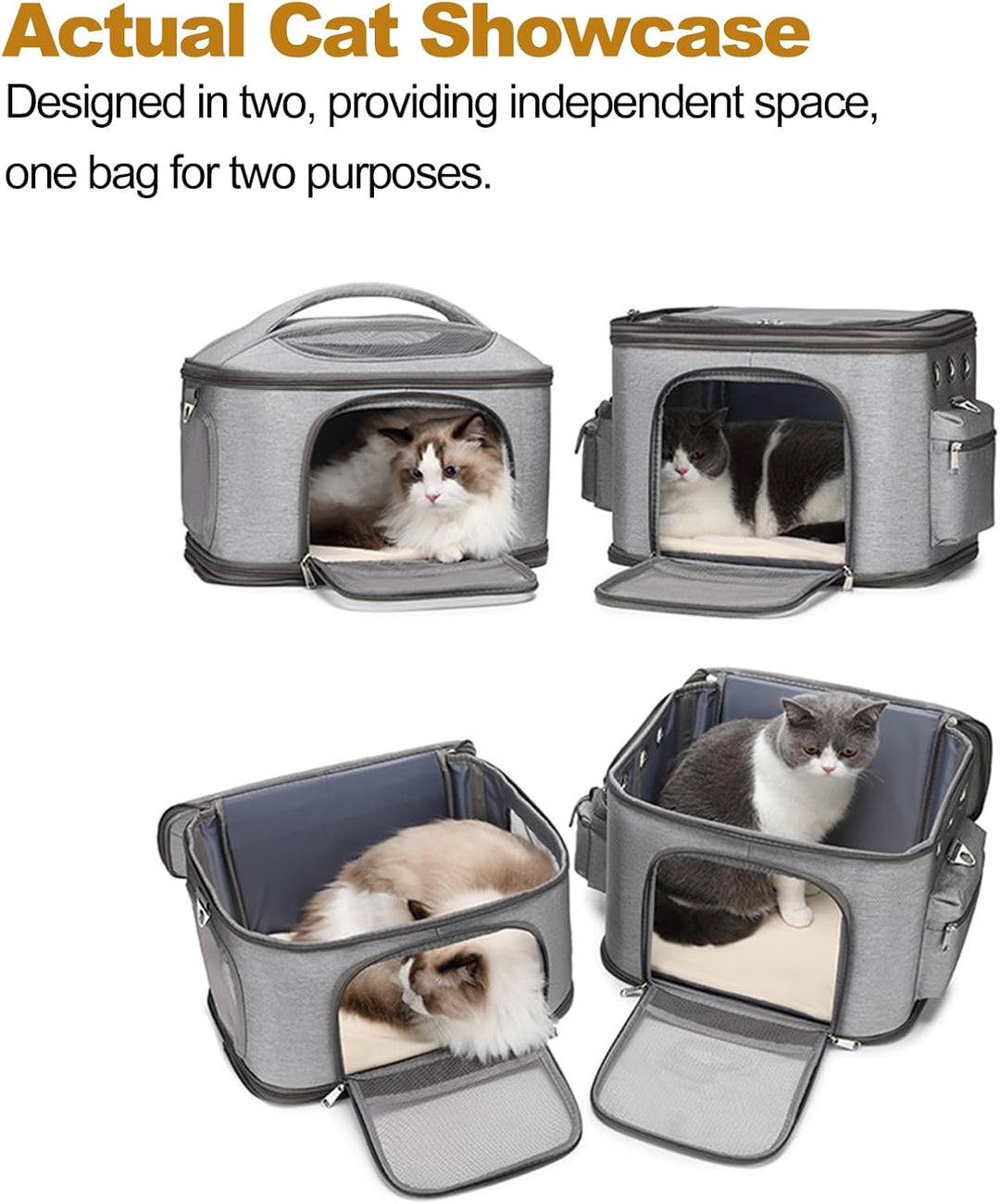 Katzentrage, Doppelter Katzenrucksack für 2 Katzen, Katzen-Reisetrage mit Hervorragender Belüftung f