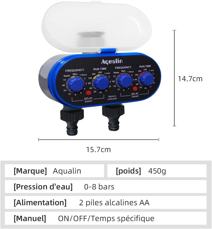 Aqualin Gartenbewässerungscomputer mit Zwei Ausgängen Bewässerungstimer Bewässerungstimer 21032A-Reg