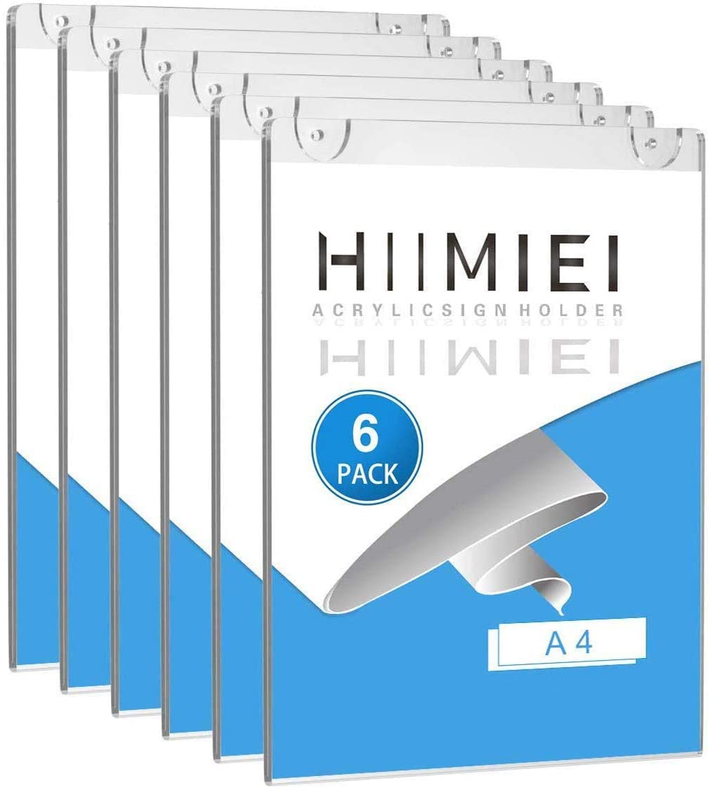 HIIMEI Mehrweg Plakattasche DIN A4 Werbedisplay, 6er A4 Acrylglas Posterhalter/Werbeschilder, Transp