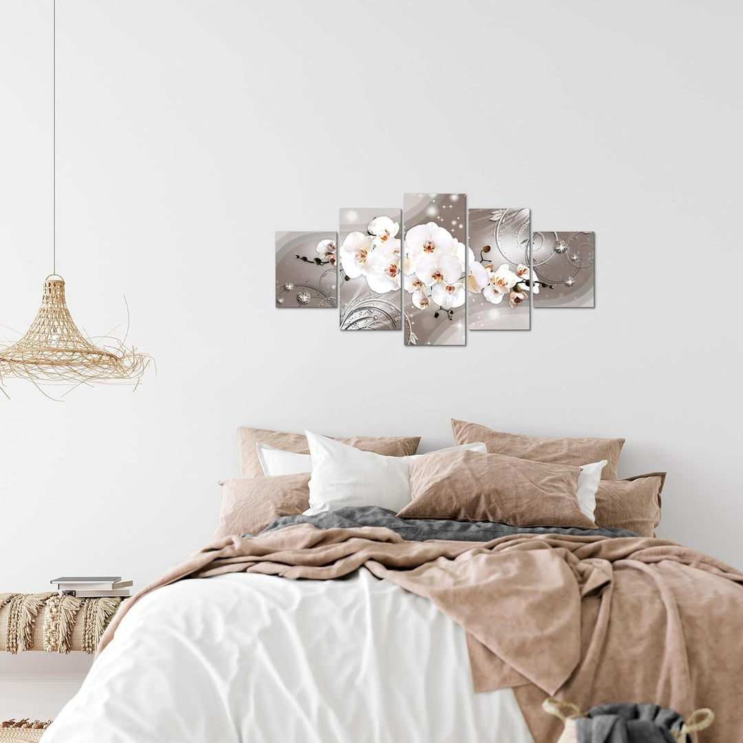Runa Art Wandbilder Blumen Orchidee 5 Teilig Bild auf Vlies Leinwand Deko Wohnzimmer Abstrakt Beige