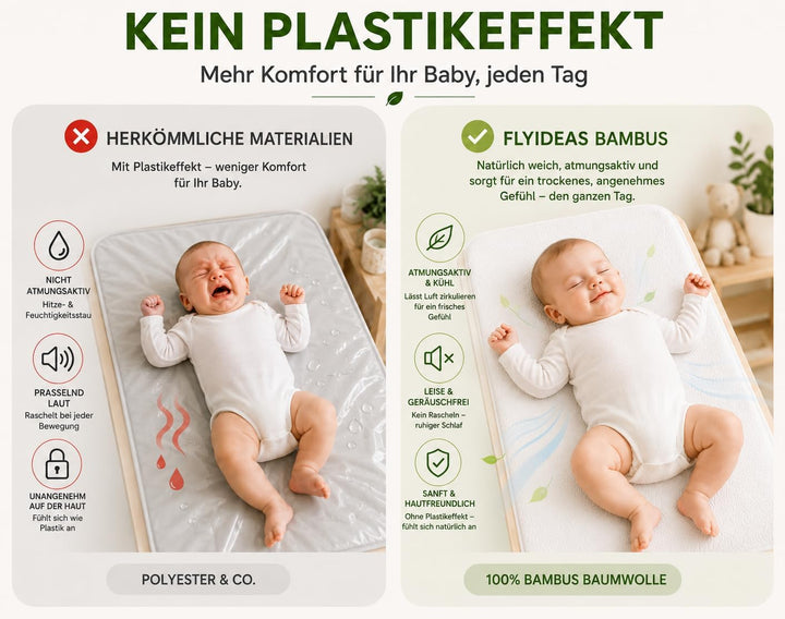 Flyideas Wasserdichter Matratzenschoner Babybett 80x160 cm, 2 STK. Zertif. Bambus - Matratzenschutz