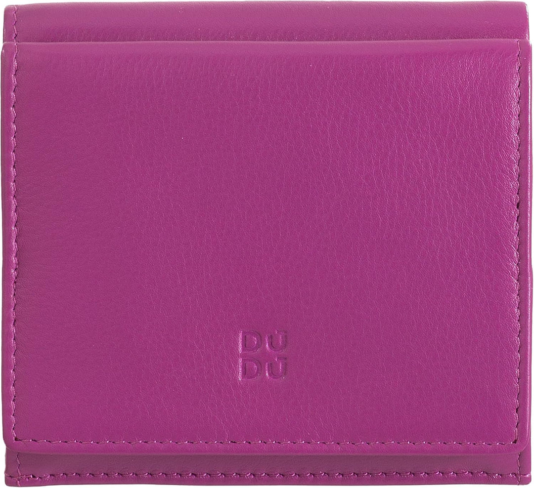 DUDU Mehrfarbiges Portemonnaie RFID in Leder mit Kartensteckfächer und Münzfach Fuchsia, Fuchsia