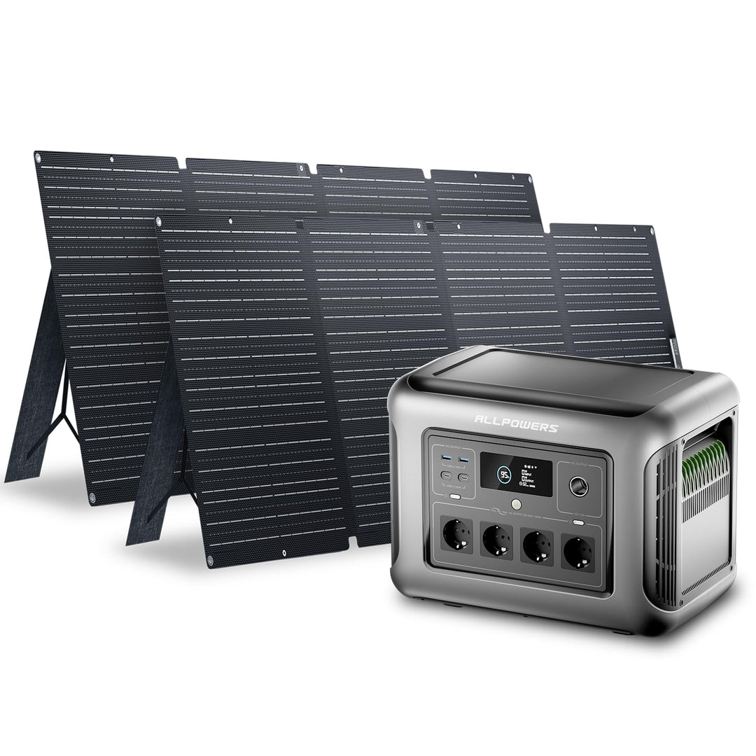 ALLPOWERS R1500 LITE Tragbare Powerstation, 1600W/1056Wh LiFePO4 Akku Solargenerator mit 2x 200W fal