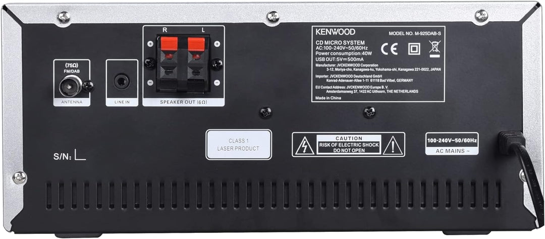KENWOOD M-925DAB-S - Micro HiFi-System mit DAB+, CD, USB, Bluetooth, 2 x 50 Watt RMS und TFT-Display