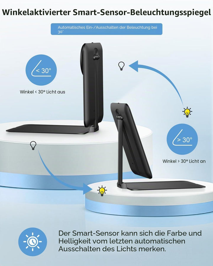 Gospire Wiederaufladbar Reise Kosmetikspiegel mit Licht und 10X Vergrösserung, Faltbarem Ständer &amp; W