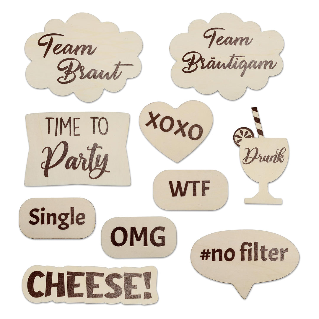 Fotobox Accessoires Hochzeit Requisiten, Schilder aus Holz mit Sprüchen, Wedding Props Zubehör für P