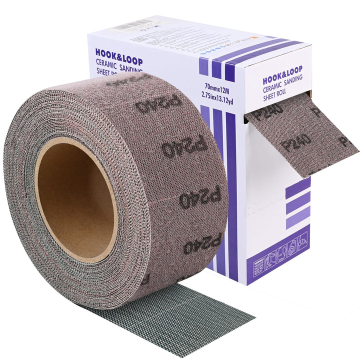 Shineboc Körnung P240 Netz Schleifpapier Rolle Klett, 70 mm x 12 m, Kollokation mit 70mm Breites Han