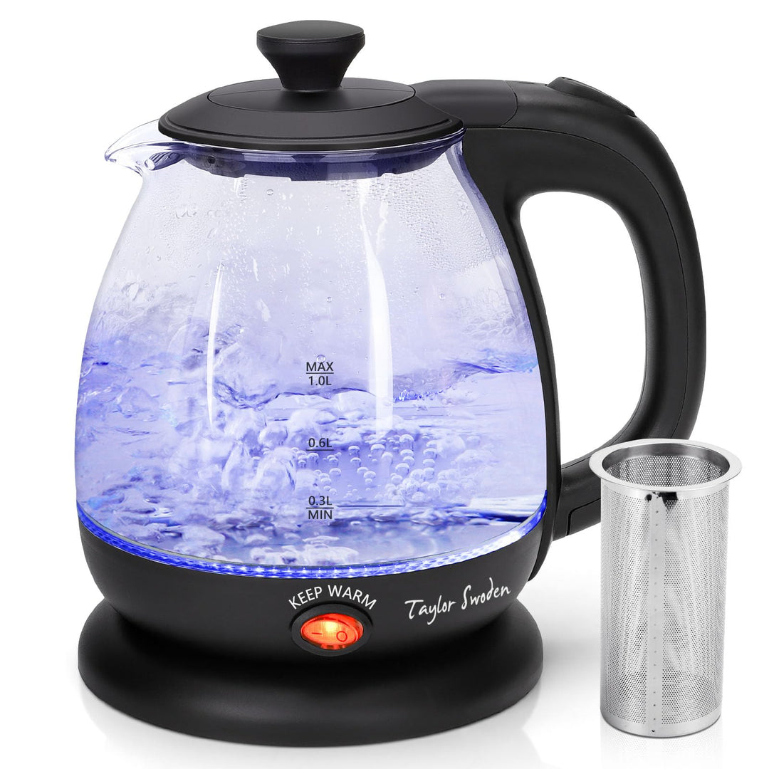 Taylor Swoden Wasserkocher Klein,1 Liter Wasserkocher Glas Led, 2200W Electric Kettle, Warmhaltefunk