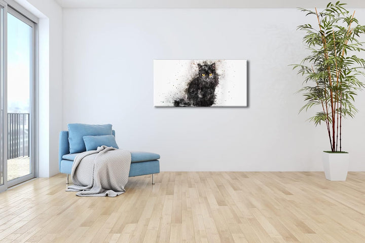 Katze Hauskatze Panorama 80x40 cm als Leinwandbild, Motiv fertig gerahmt auf Echtholzrahmen, Hochwer