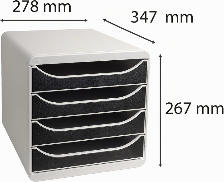 Exacompta 310014D Premium Ablagebox mit 4 Schubladen für DIN A4+ Dokumente. Belastbare Schubladenbox