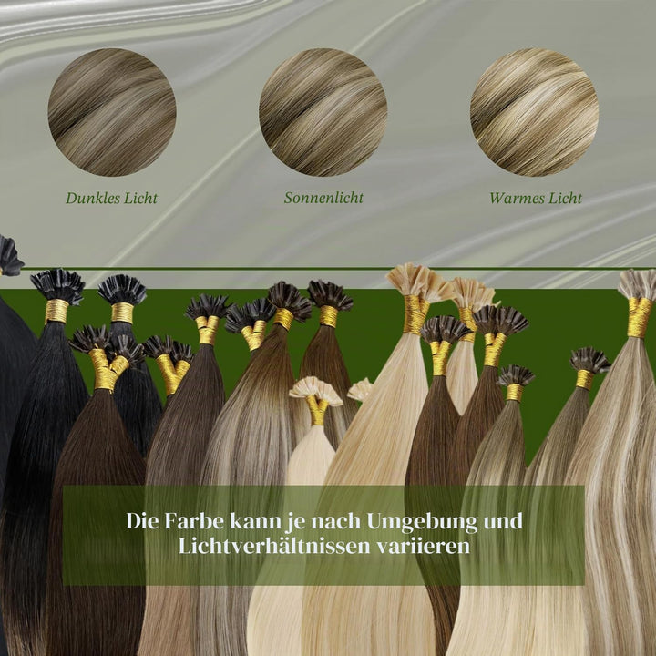RUNATURE Bonding Extensions Echthaar 1g Lang 50cm Haarextensions Echthaar Keratin Blond Balayage 50g