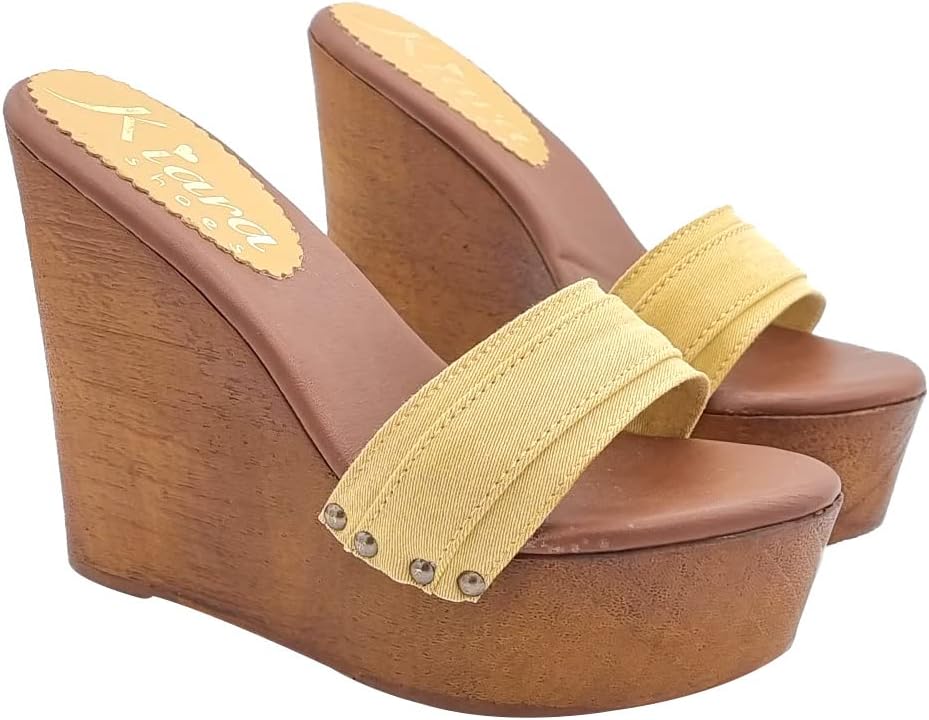 Kiara Shoes - 13 cm hohe Damen Clogs mit Ocker Band - KZ3101 OCRA (41 EU, Ocker) 41 EU Ocker, 41 EU
