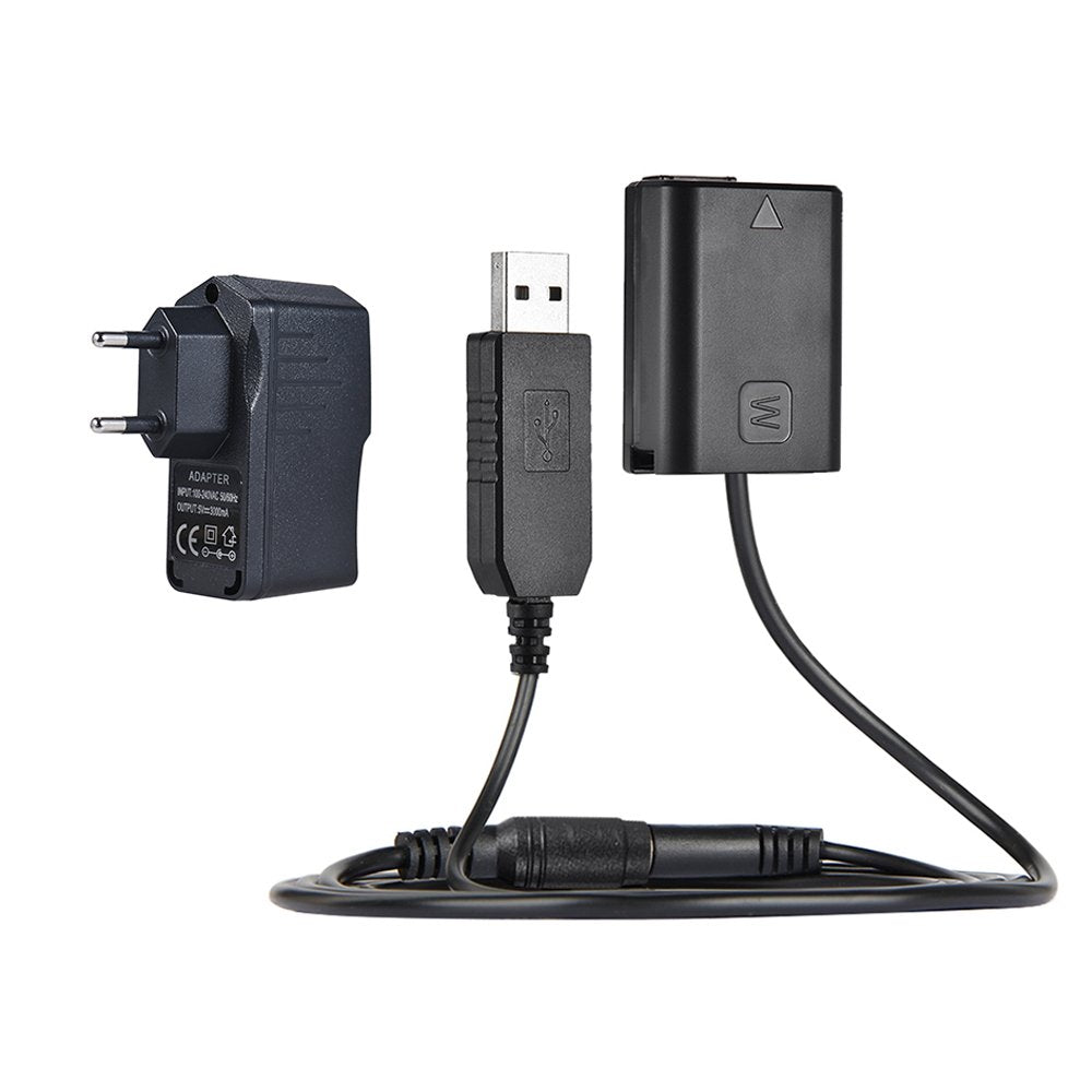 Andoer NP-FW50 Dummy Batterie + 5V 2A USB Power Adapter Kabel mit Netzstecker Ersatz für AC-PW20 für