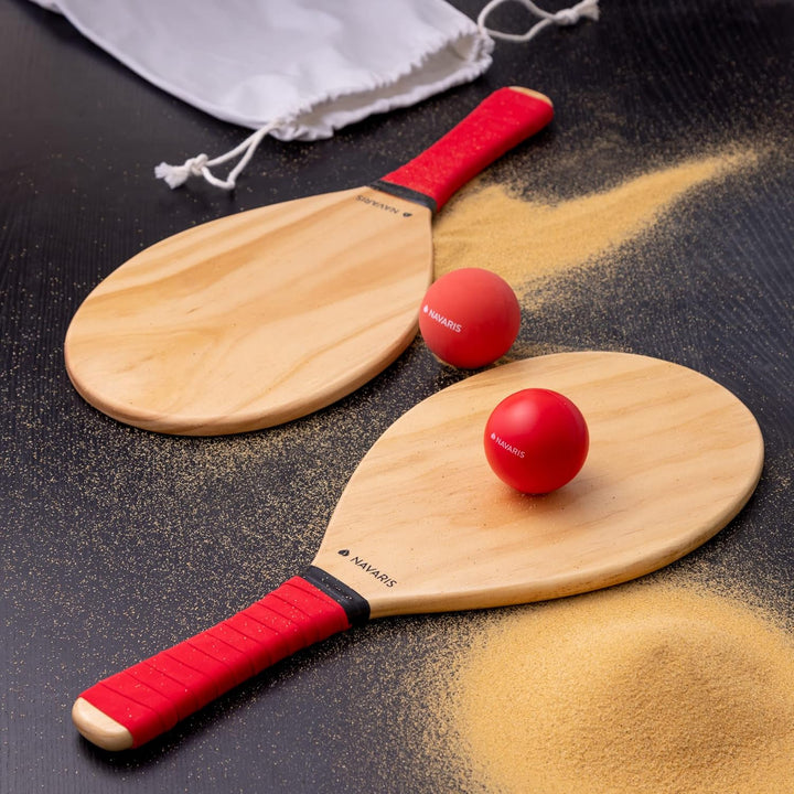 Navaris Beach Tennis Set inkl. Bälle - Beachtennis Spiel Zwei hochwertige Matkot Schläger aus Holz -