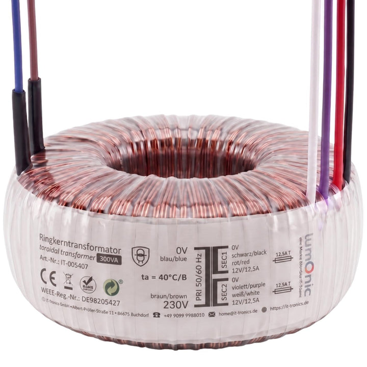 Sedlbauer Ringkerntrafo Transformator 300VA 2x12V für Audio, Industrie, Halogen und Schienensysteme