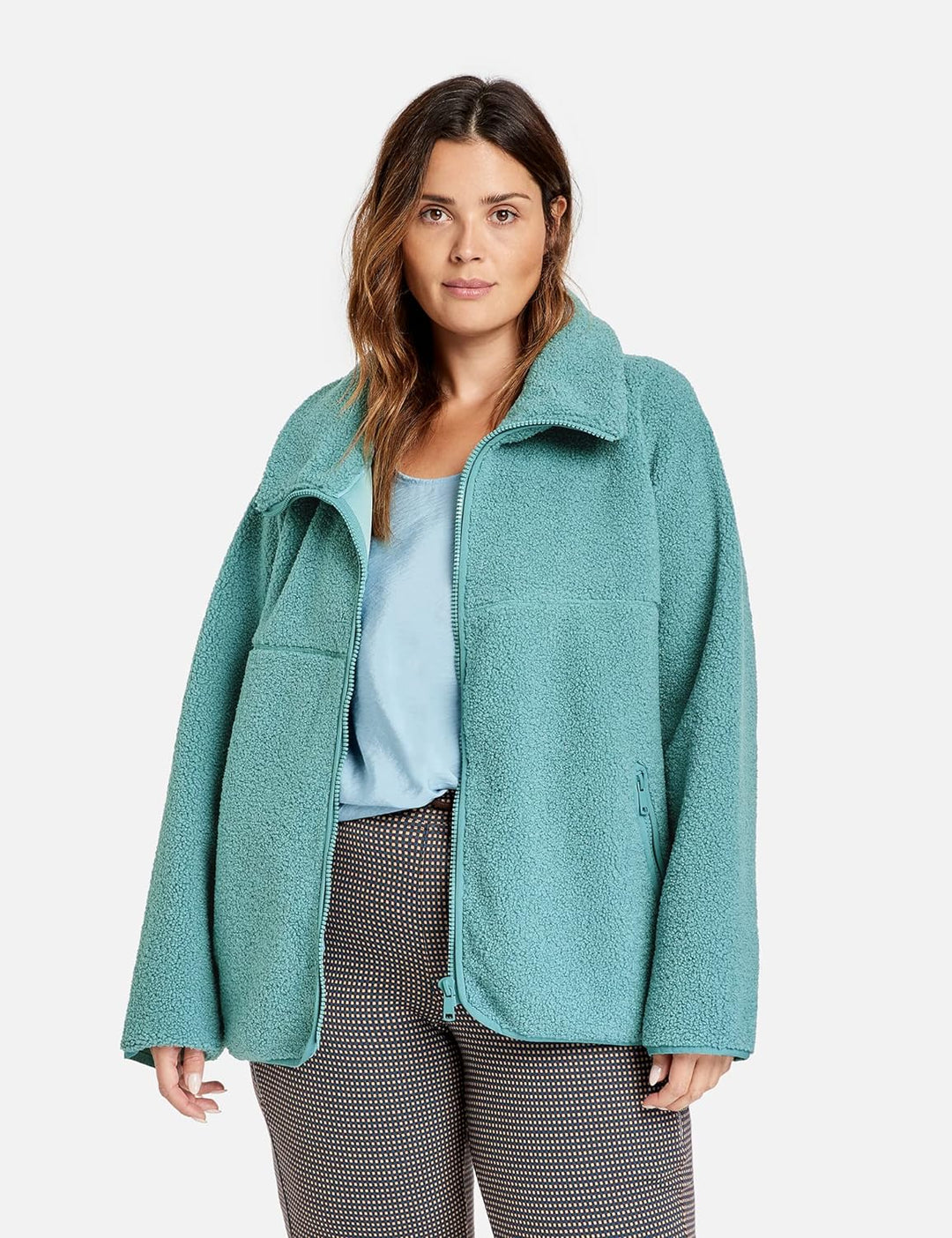 SAMOON Damen 150011-21504 Outdoorjacke Wolle, Powder Blue, 54