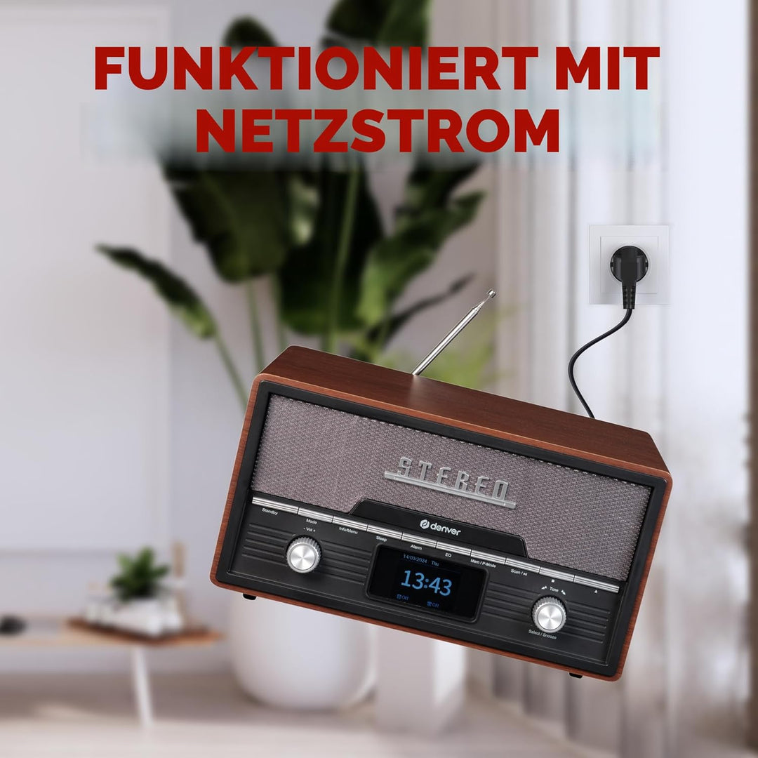 DENVER MDA-525DW Retro Mikro HiFi Anlage - DAB+ & FM Radio - CD-Player - Bluetooth - USB-Anschluss -