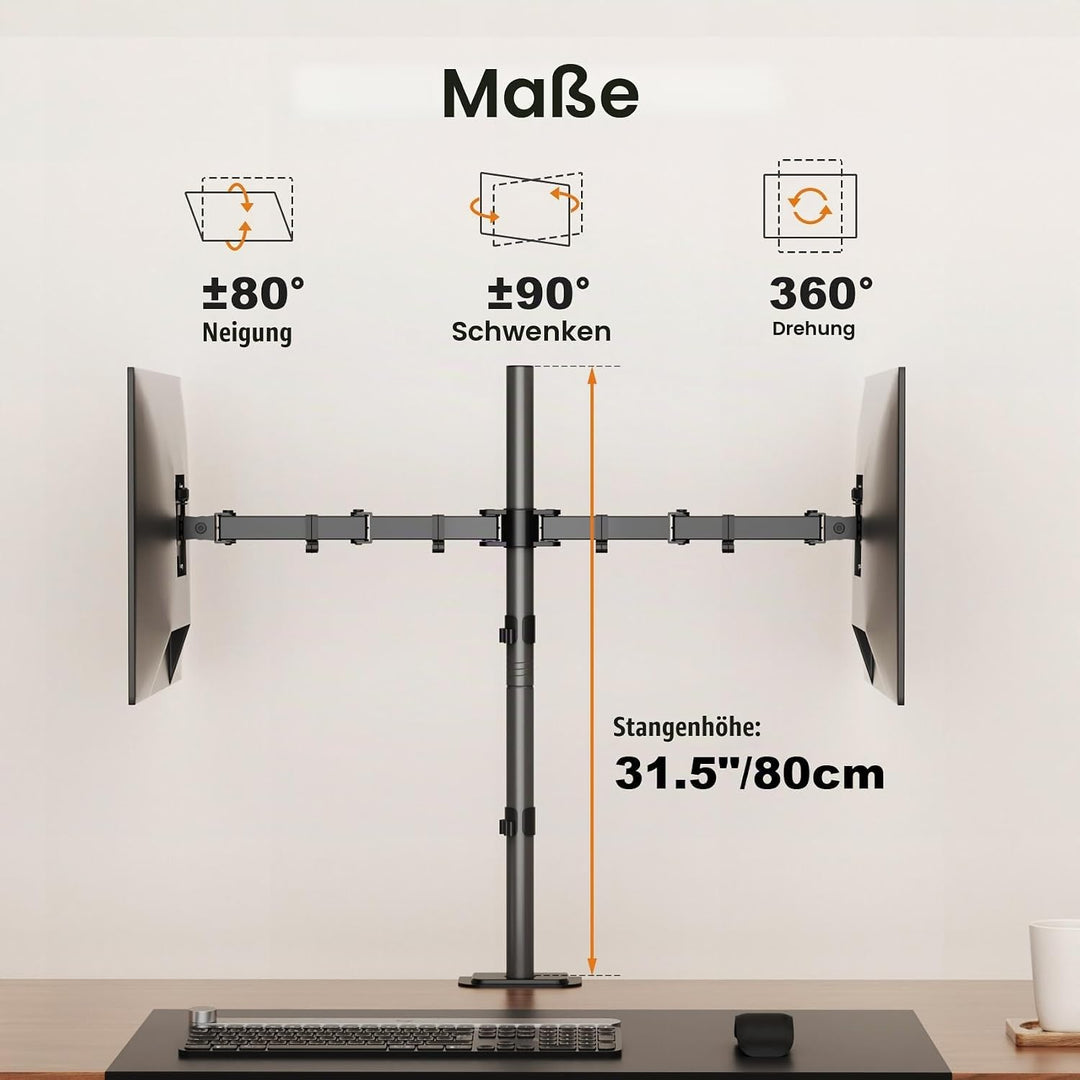 Bildschirmhalterung, Monitor Tischhalterung für 2 Monitore Monitorhalterung Höhenverstellbar 80cm St
