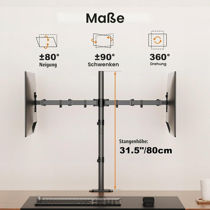 Bildschirmhalterung, Monitor Tischhalterung für 2 Monitore Monitorhalterung Höhenverstellbar 80cm St