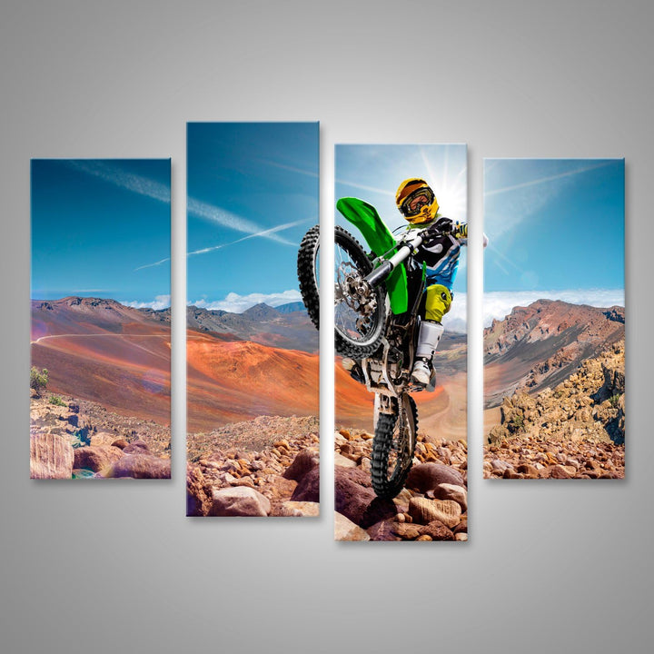 islandburner, Bild auf Leinwand Professioneller Dirt-Bike-Fahrer, der auf Vulkan rollt. Wandbild Pos