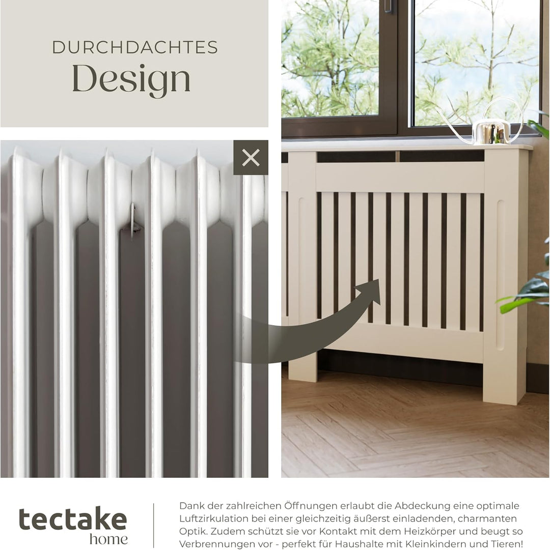 tectake® Heizkörperverkleidung, Holzverkleidung MDF, Heizungsverkleidung weiss mit Lamellen, Heizkör