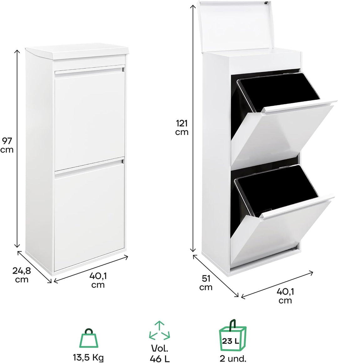 ARREGUI Top CR421-B2 Mülltrennsystem aus Stahl mit Aufbewahrungsbox mit Deckel | 2 Fächer Mülleimer