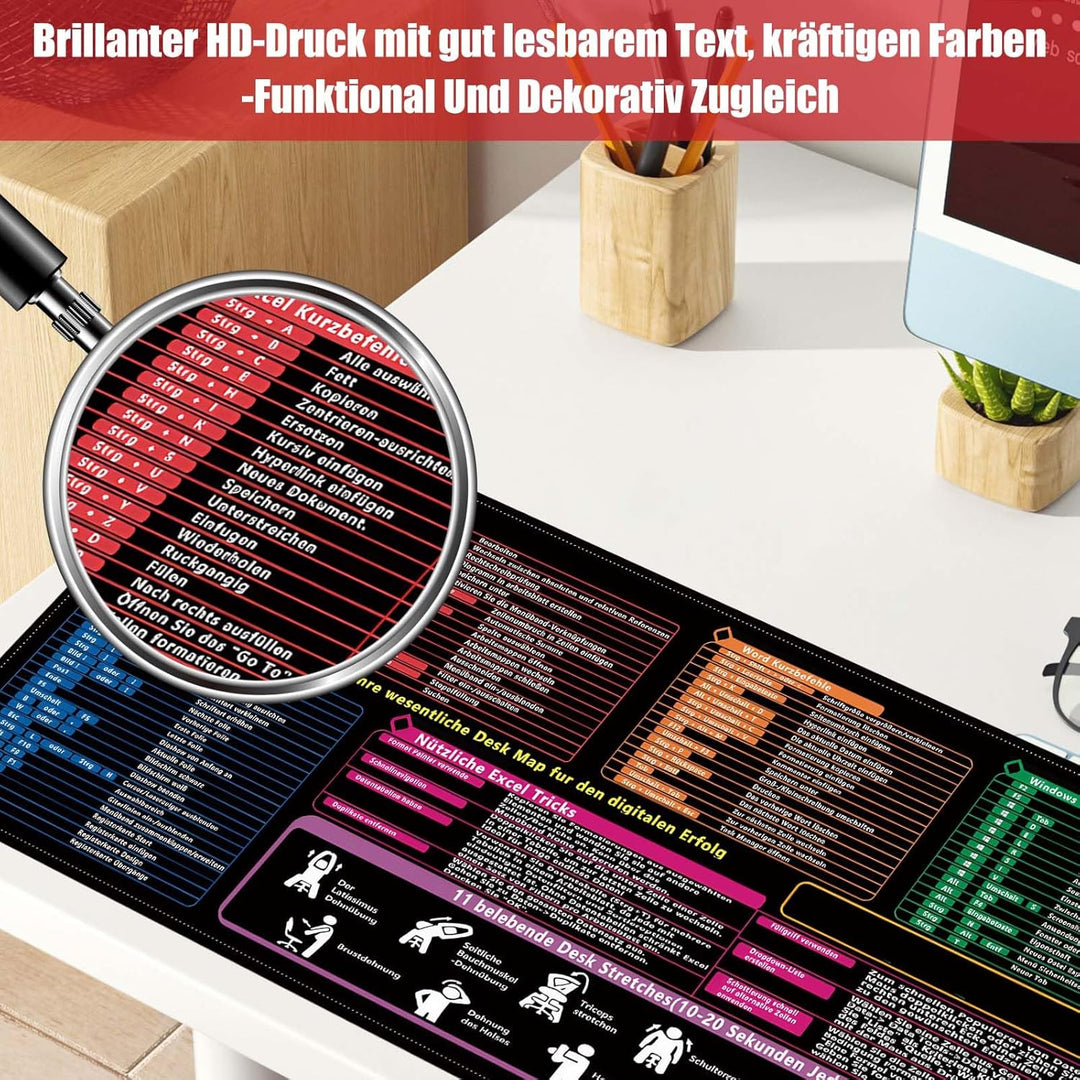 XL Mauspad Deutsch 80×30×0,3 cm, Hochwertige Schreibtischunterlage für Excel, Word, PPT und Windows