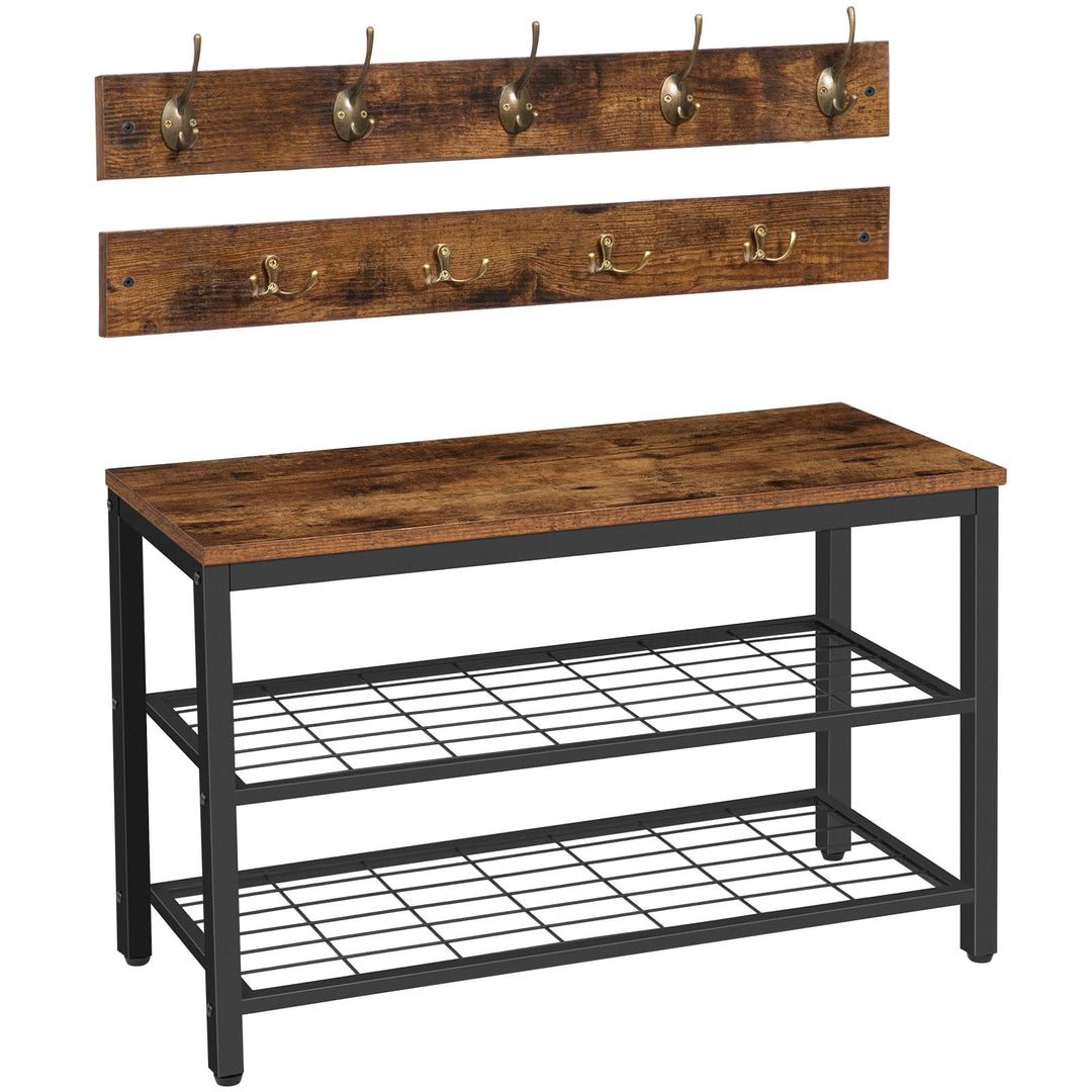 HOOBRO Garderobe Schuhregal Set, Schuhbank mit Sitzfläche, Garderobenständer, Wandgarderobe mit 9 Ha