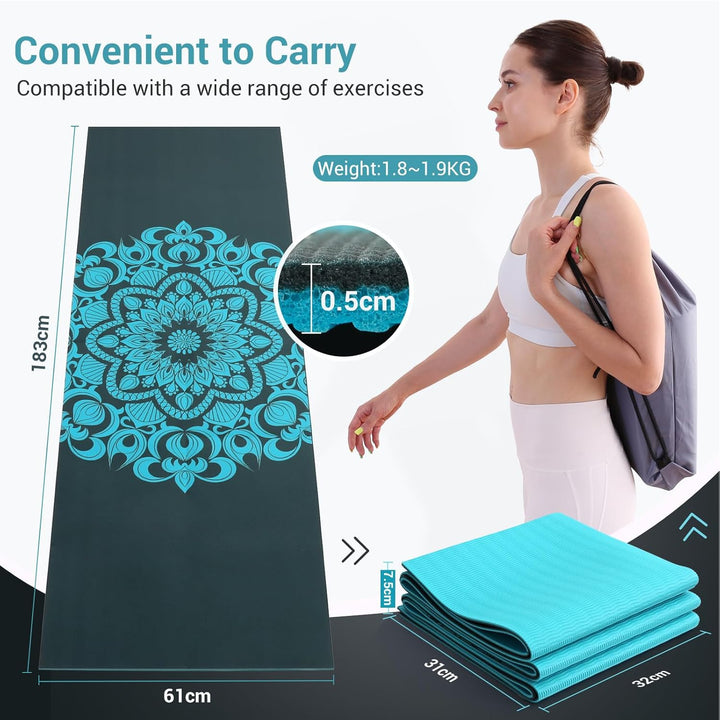 Avoalre Yogamatte 183X61CM, Faltbare Gymnastikmatte mit Tasche, 5MM Trainingsmatte 2KG Tragbare Yoga